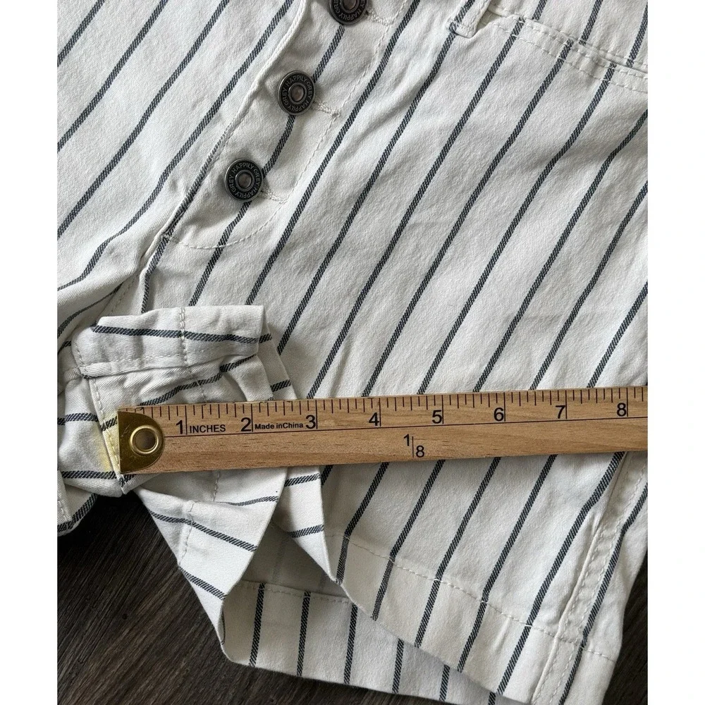 striped railroad shorts button up high rise indie boho cottage core Business Cas - Picture 4 of 6